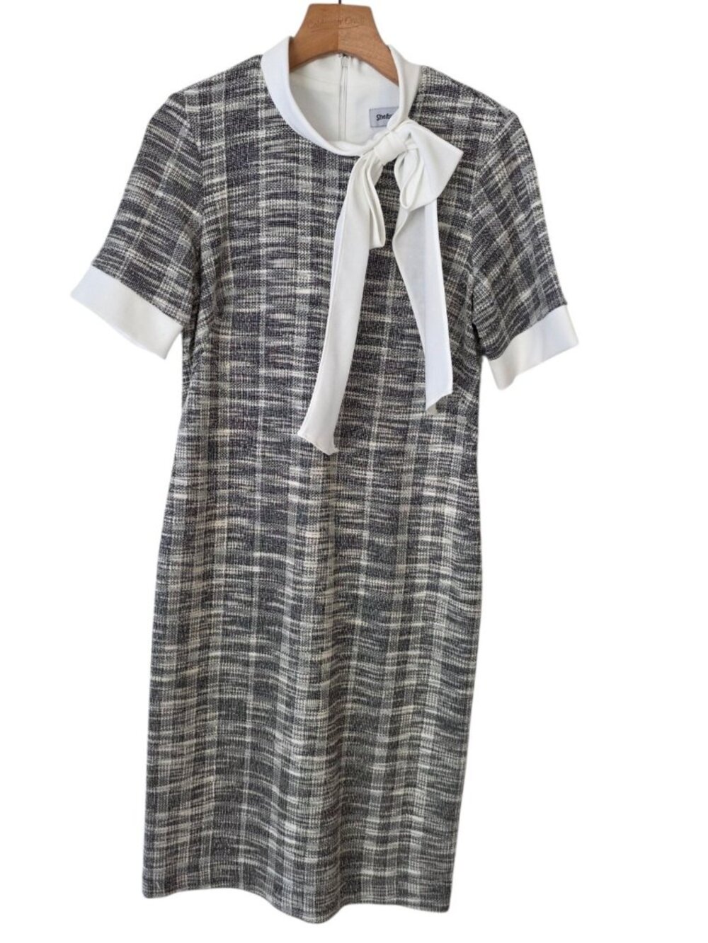 SHELBY & PALMER Dress Women Size 6 Sheath Midi Blackβ White Stretch Career NWT
